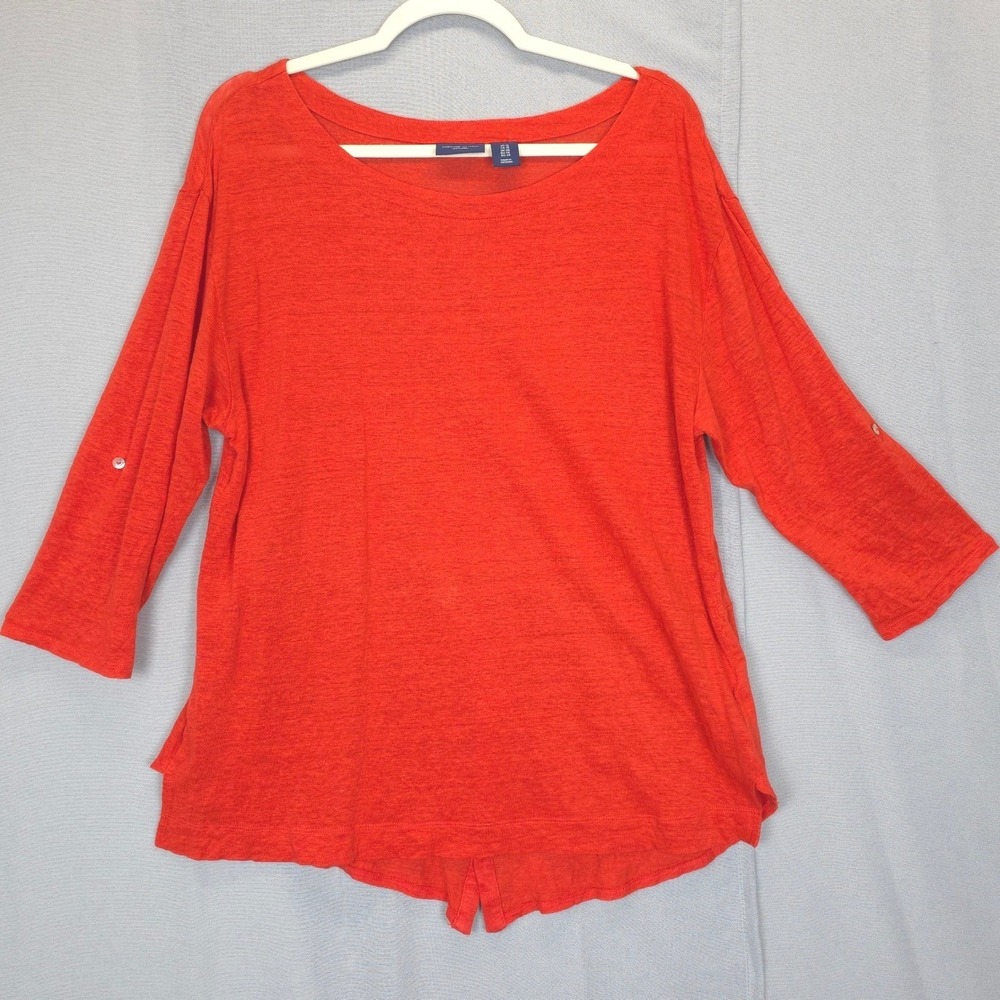 Katharine Wayatt  Linen‎ Top Women XL Roll Tab Sleeve Button Detail Burnt Orange